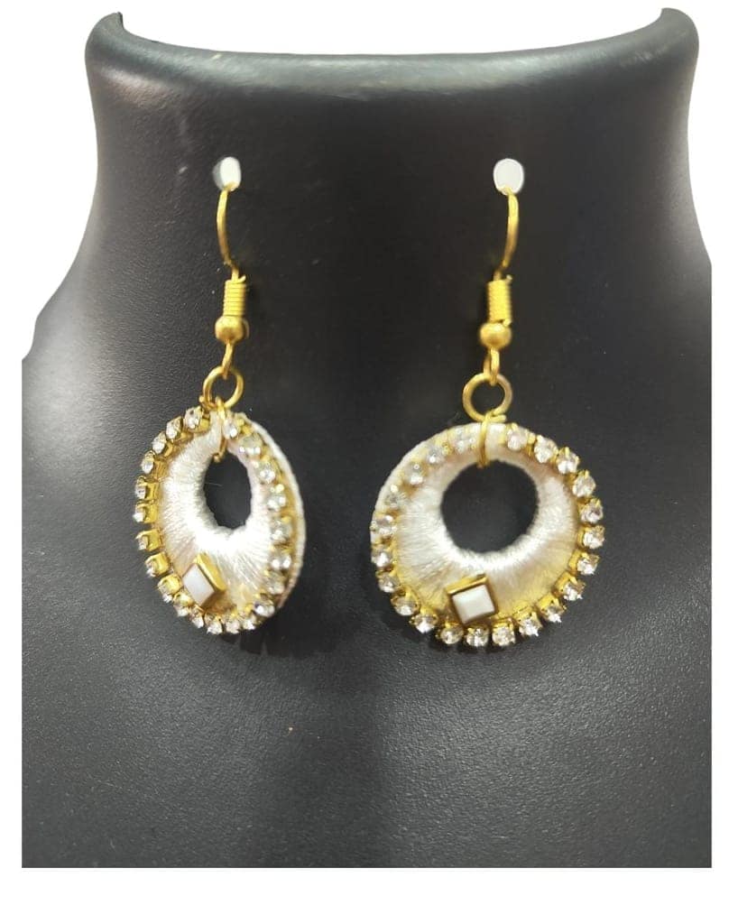 White and Gold Hoop Earrings with Rhinestones view 2