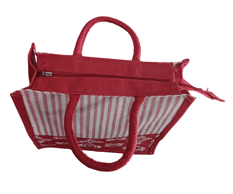 Red & White Striped Tote Bag with Floral Pattern view 2