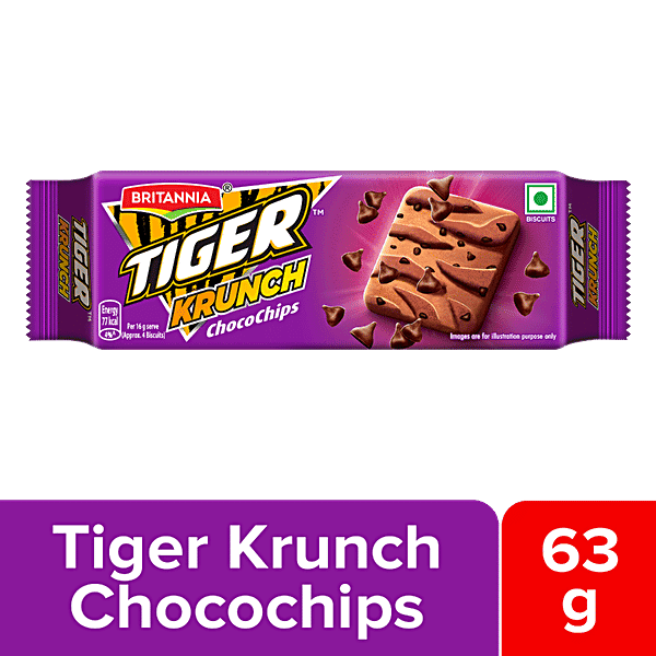 Britannia Tiger Krunch Chocochips Biscuit - Crunchy, Ready To Eat, 63 g