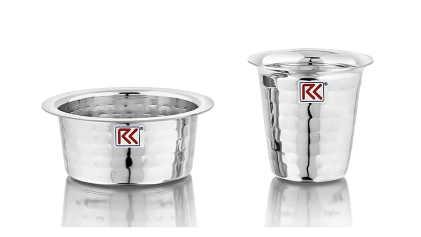 RK Kumbakonam Hammered Stainless Steel Traditional Dabara Set | Coffee Dabara Set | South Indian Filter Coffee Tumbler Set (Silver, Pack of 2) view 2