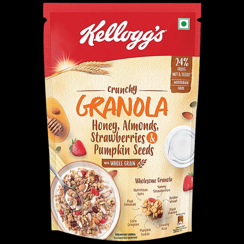 Kelloggs Crunchy Granola - Honey, Almonds, Strawberries & Pumpkin Seeds, 450 G Pouch