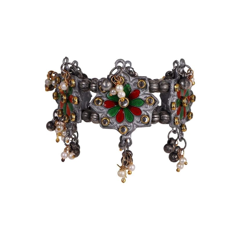 Cardinal Green Color Minakari Floral Adjustable Bracelet view 2