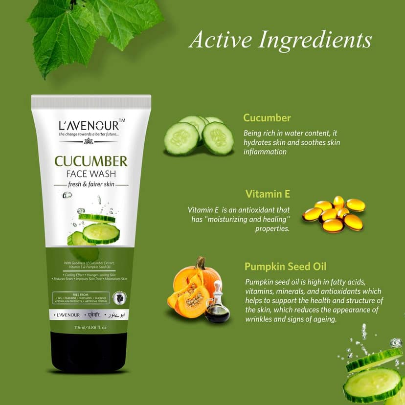 L'avenour Cucumber Face Wash For Cooling Effect, Reduce Scars, Fresh Skin For Men & Women - 115ml (Pack of 2) view 2