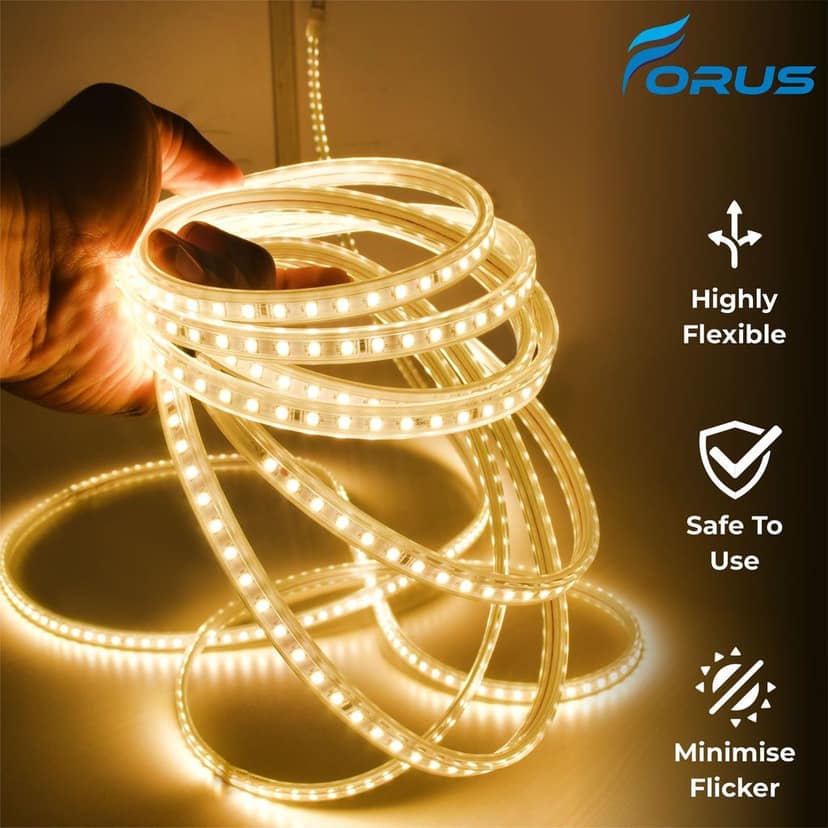 Forus LED Rope Strip Light 5 Meters 1 Year Warranty, Outdoor Waterproof Decorative Cove Lights for Ceiling, Balcony, Home Decor, Interior Decoration, Flexible Rope Light for Diwali, Christmas & New Year -Warm White view 2