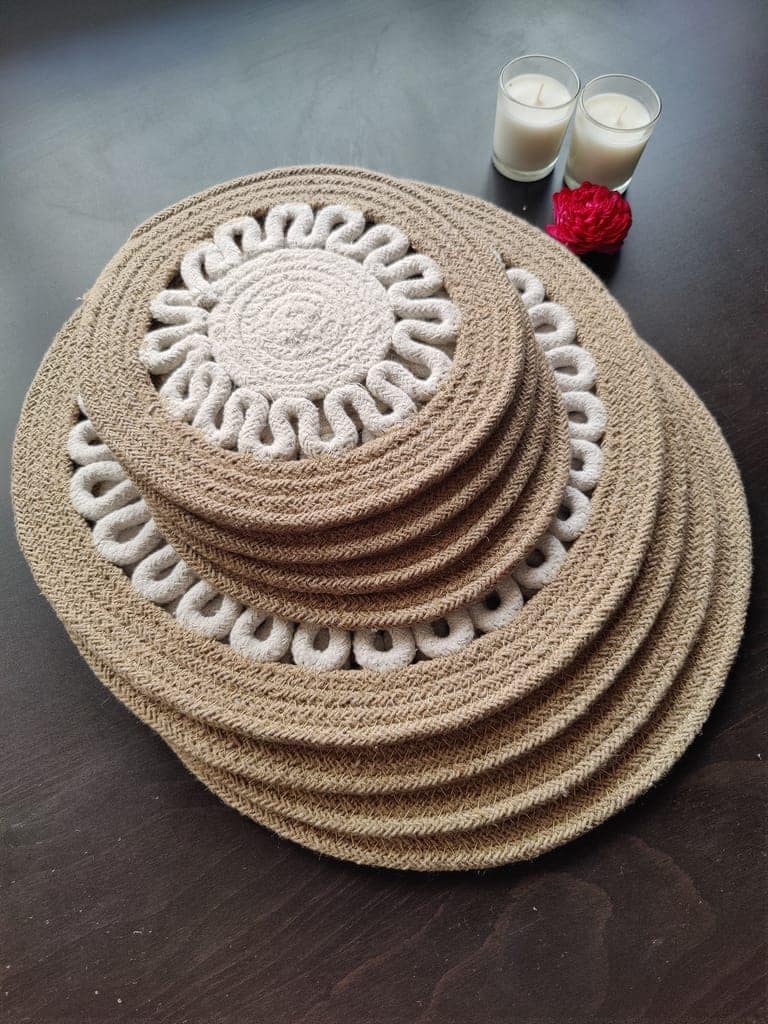 Round table mats cotton placemats (pack of 8) | Big Mats & Hotpads / trivets, Heat Resistant, Reversible Use (Payal) by Bulky Santa view 2