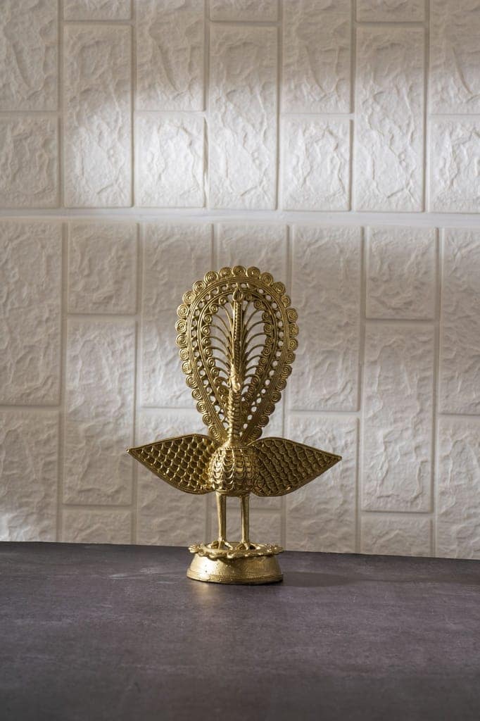 SOWPEACE Handcrafted dhokra Art Peacock “Handcrafted Peacock Using Dokra Metal Art” Brass showpiece, Premium Artisan Made Tabletop Home Decor for Living R view 2