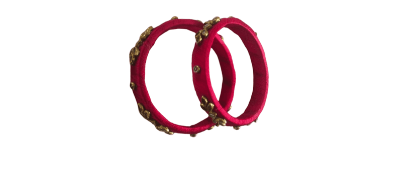 Vibrant Red Thread Wrapped Bangle with Golden Kundan Stone Embellishments view 2