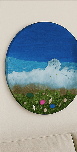 Round Wall Art - Serene Landscape Painting, 24 inch view 2