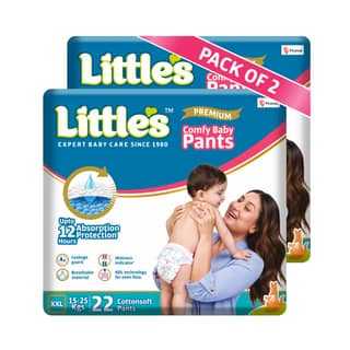 Little's Premium Baby Diapers XXL Size | Pants Style | 15-25 kg | 44 Count | FluffySoft Baby Diaper with Leakage Guard, Wetness Indicator & 12 Hours Absorption | (22 Count, Pack of 2) Little's Premium Baby Diapers XXL Size | Pants Style | 15-25 kg | 44 C
