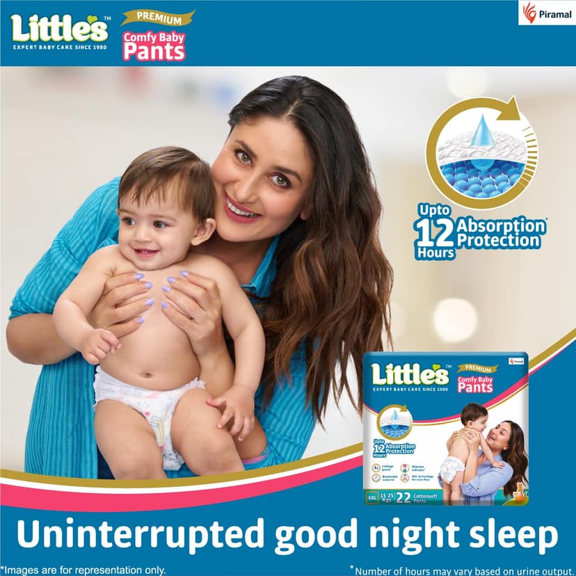 Little's Premium Baby Diapers XXL Size | Pants Style | 15-25 kg | 44 Count | FluffySoft Baby Diaper with Leakage Guard, Wetness Indicator & 12 Hours Absorption | (22 Count, Pack of 2) Little's Premium Baby Diapers XXL Size | Pants Style | 15-25 kg | 44 C view 2