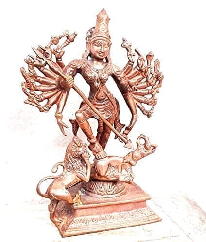 Searchers Paradise - Copper Idols Mahishasura Mardhini, 7.8 inches, Copper Handmade 1500 Grams, Patina Antique Finish, Pack of 1 Piece view 2