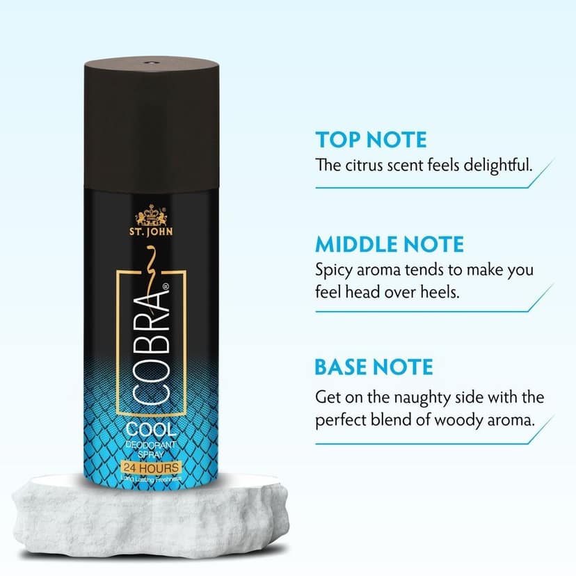 ST-JOHN Cobra Deodorant Cool 150ml each & Cobra Perfume (15ml) Deodorant Spray - For Men & Women (315 ml, Pack of 3) view 2