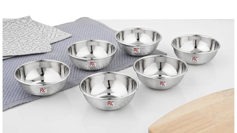 RK Premium Designer Curved Rim Stainless Steel Curry Dal Bowl Set of 6 | Serving Dessert Vegetable Soup Wati Vati Bowls Katori Rasgulla Wati Shower Tool Steel Set | Polished Kitchen & Dining, Size 6 view 2