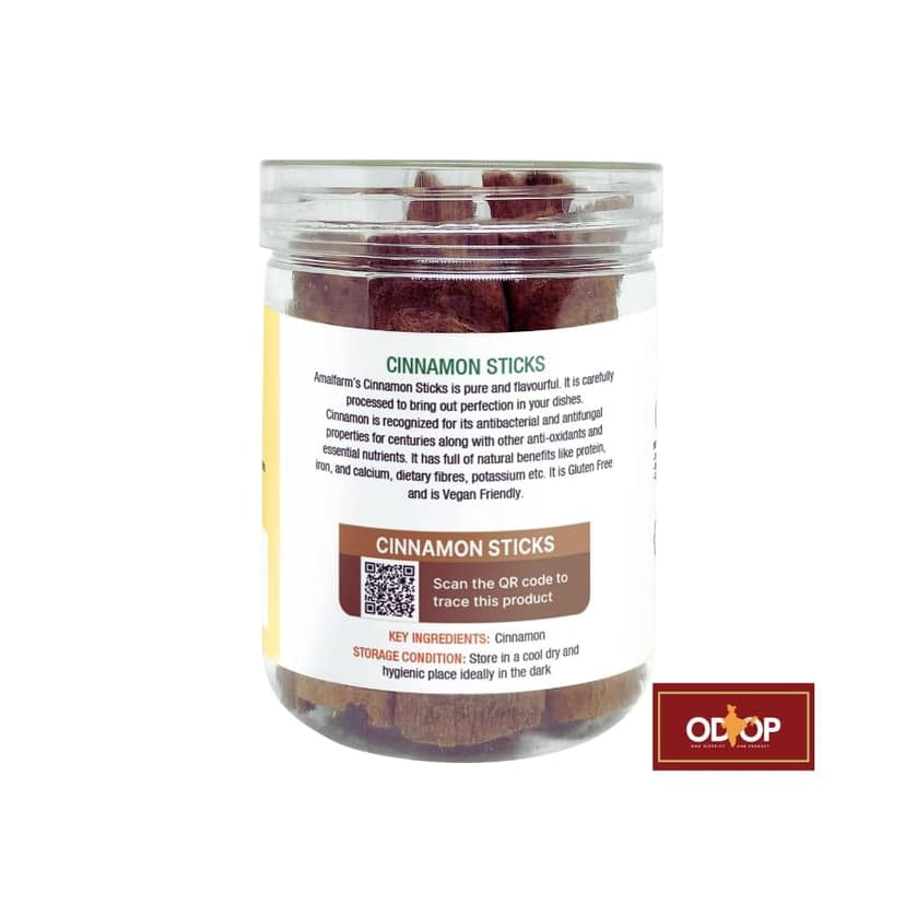 Amalfarm Indian Cinnamon Sticks | Whole Dalchini from North-East Forests | Naturally Sweet & Aromatic | PET Jar Packed | Ideal for Chai, Cooking & Wellness | 200g view 2