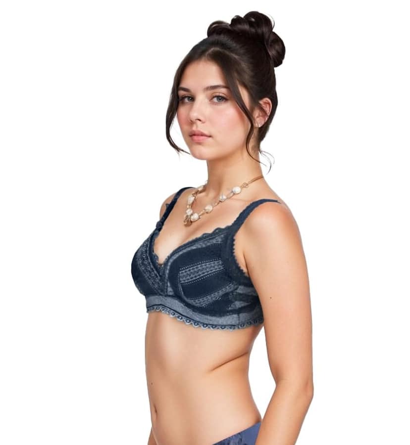 "Women's Push-Up Bra with Lace Detailing - Stylish Floral Pattern, Comfortable Support, Adjustable Straps, Blue view 2