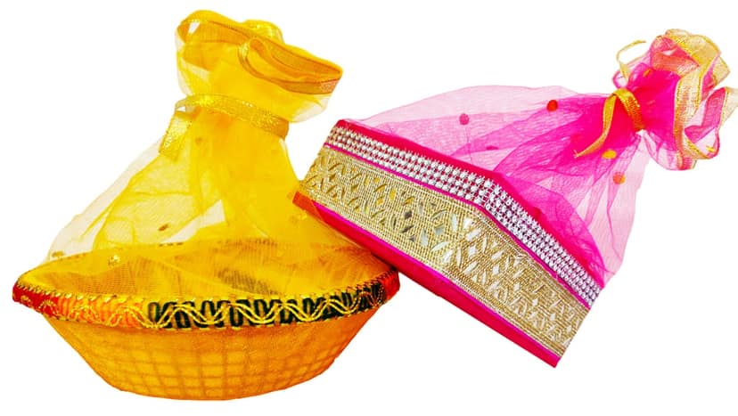 Omkar by R3 Inc. Royal Gift Basket for Gifts Hampers | Fancy Basket | Wedding Basket for gift | fruit Packing (Pack of 2 / Standard) Square & Round Basket- Multi Color view 2