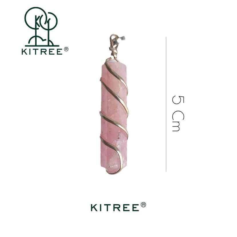 KITREE NATURAL ROSE QUARTZ CRYSTAL PENCIL PENDENT WITH CHAIN FOR UNISEX 5 CM APPROX. (COLOR PINK) view 2
