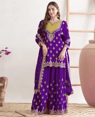 Premium Magenta Chinon Palazzo Suit for Women Wear