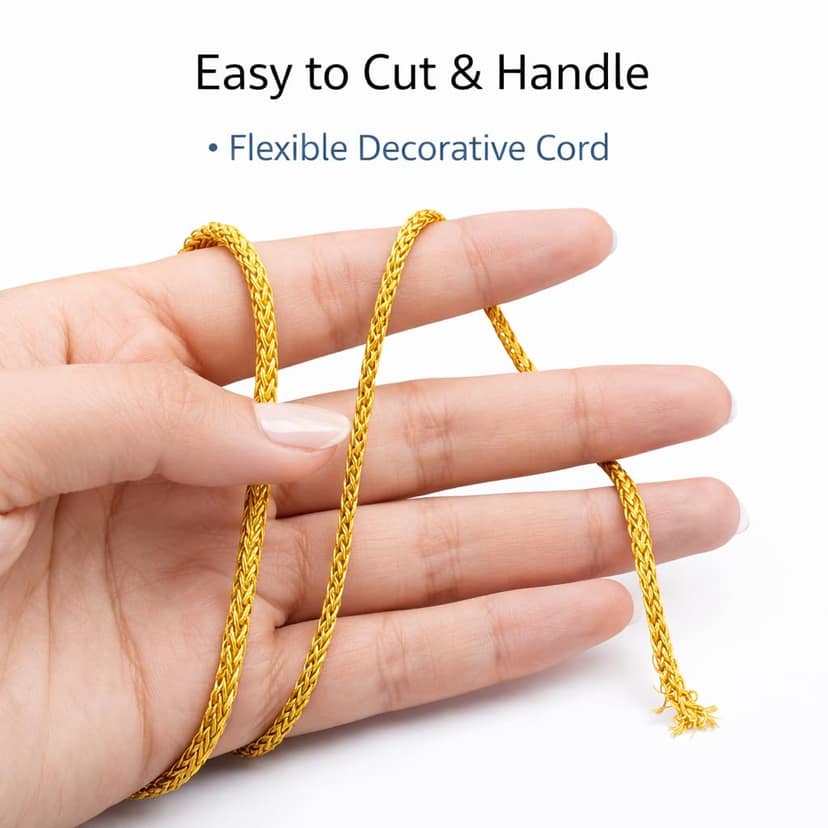 Golden Dori Braided Cord Roll � 18 Meter | Zari Trim Lace for Blouse, Latkan & Dupatta | Decorative Macrame Thread for Saree Border, Embroidery, Aari Work view 2