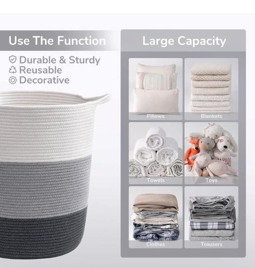 Generic Cotton Pack Of_1 12x14 Inch Laundry Storage Basket For Clothes (Multicolor)-PID66449 view 2