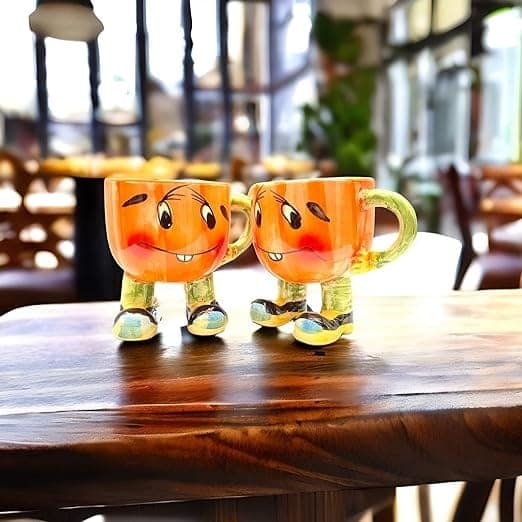 STOREPEDIA Handmade Ceramic Funny Cartoon Design Cups, Mug for Tea, Coffee, Milk, Juice, Chai, Water, Smoothy, for Girls Boys Home, Hotel, Decorative, Gift Use, Set of 2, 250 ml, Medium Size view 2