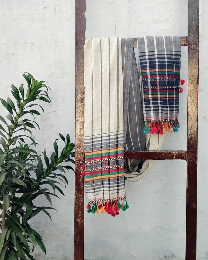 White Grey Stripped Handloom Cotton Stole view 2