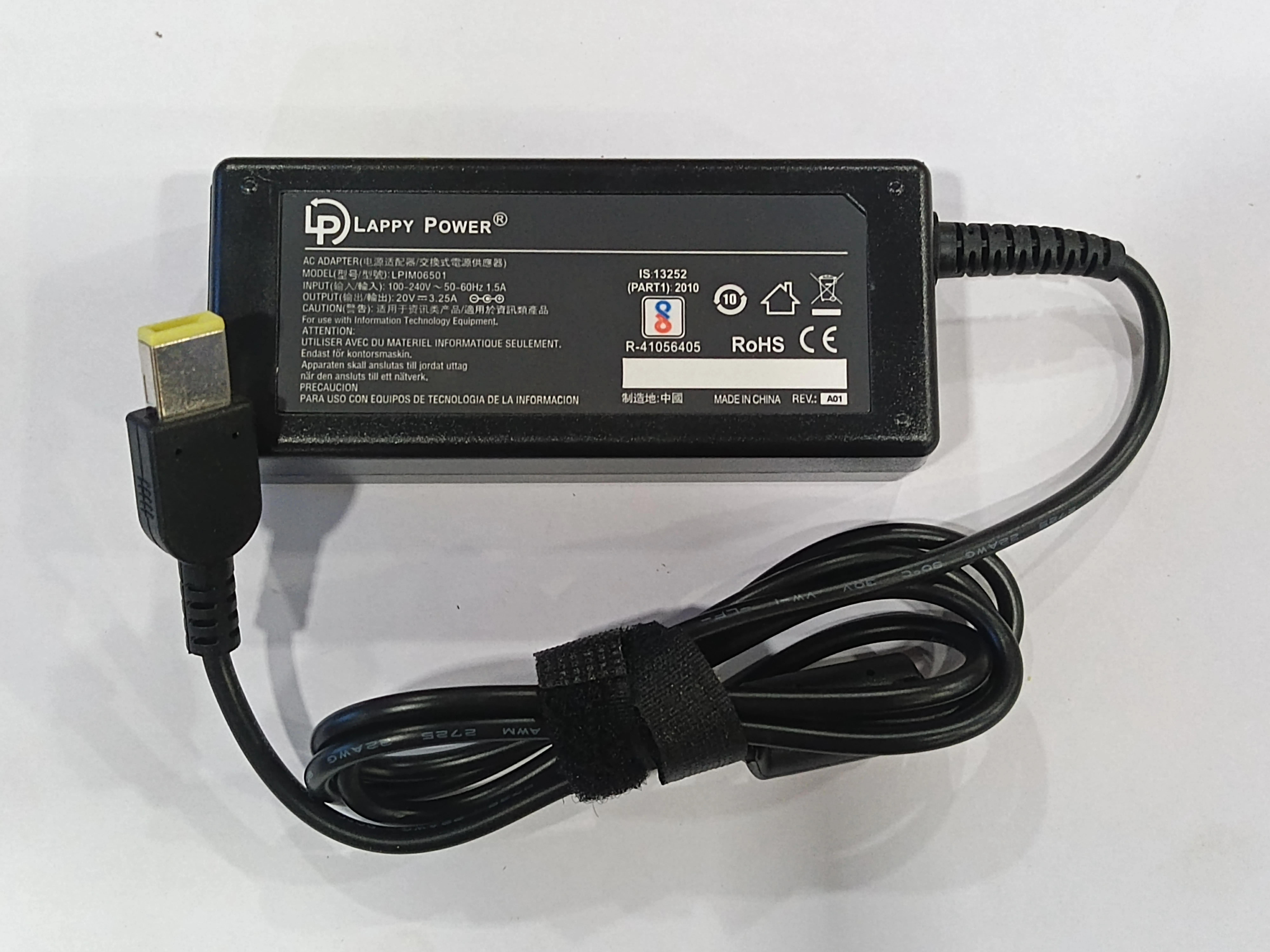 Laptop Adapter compatible for LENOVO (65W 3.25A 20V) Slim Tip Yellow USB Pin