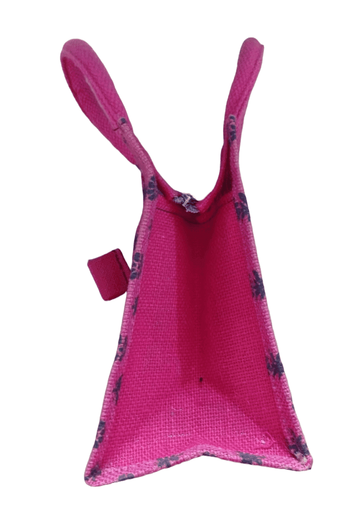 Small Pink Jute Tote Bag with Floral Print view 2