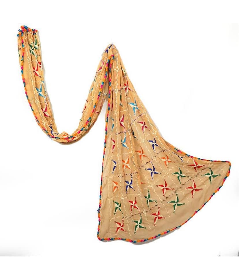 Apratim Off White Chiffon Phulkari Dupatta view 2