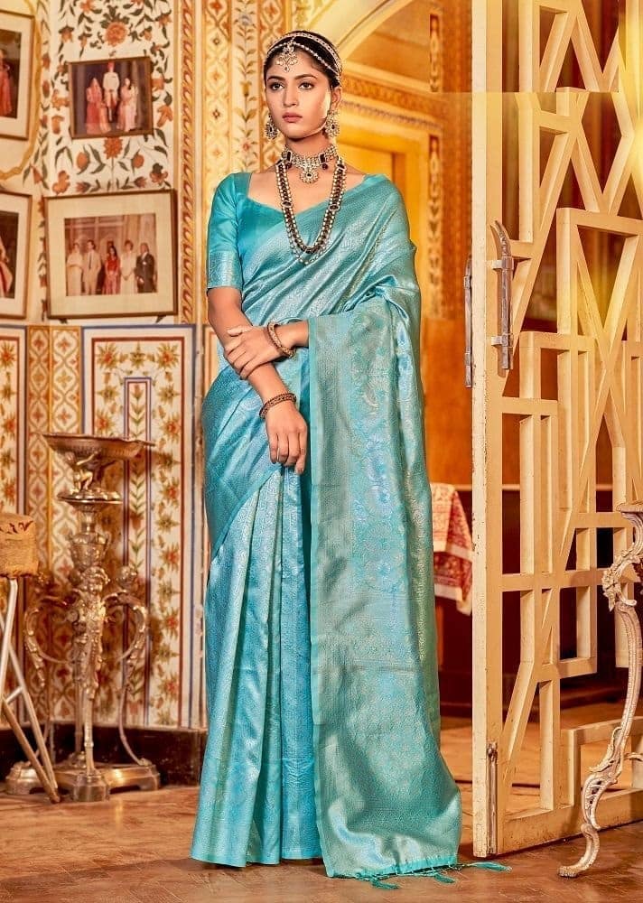 Woven Art Silk Saree in Sky Blue