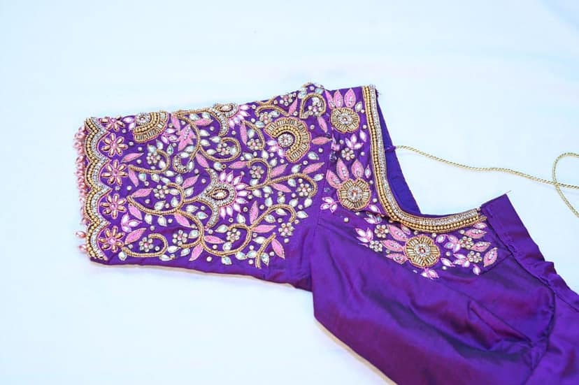 Purple Hand Embroidered Blouse With Zari And Stone Work view 2