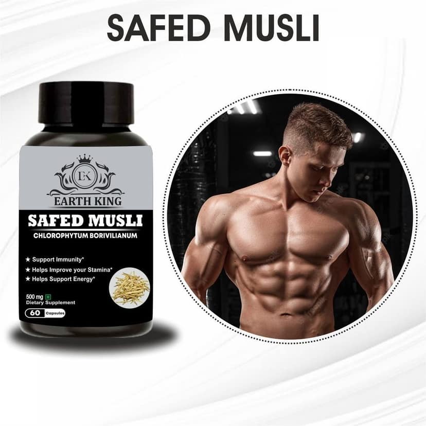 EARTH KING Safed Musli Extract Capsule (Chlorophytum Borivilianum) Supports Strength & Stamina � 500mg 60 Capsules view 2