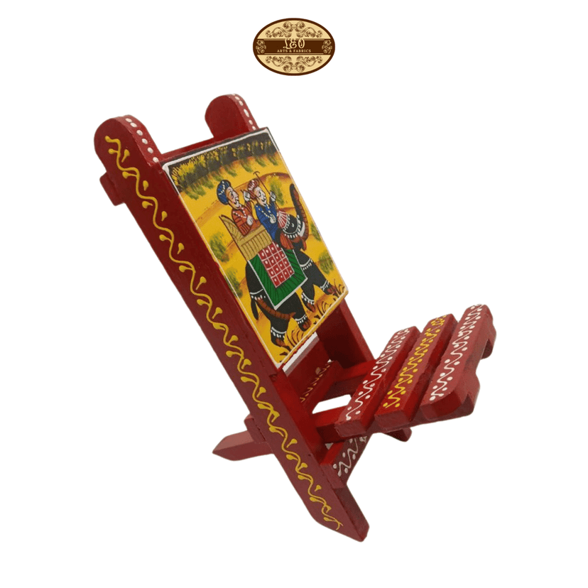 Wooden Chair Mobile Stand - Elephant Design, Red, 23.5cm x 9.5cm x 4cm view 2