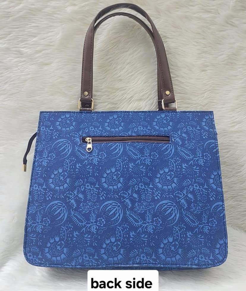Blue Floral Print Canvas Tote Bag view 2