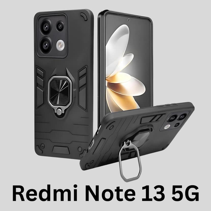 Mobile Cover for Redmi Note 13 5G Armor Bumper Back Case Cover with Ring Holder & Kick Stand | Shockproof (Hybrid TPU + PC)