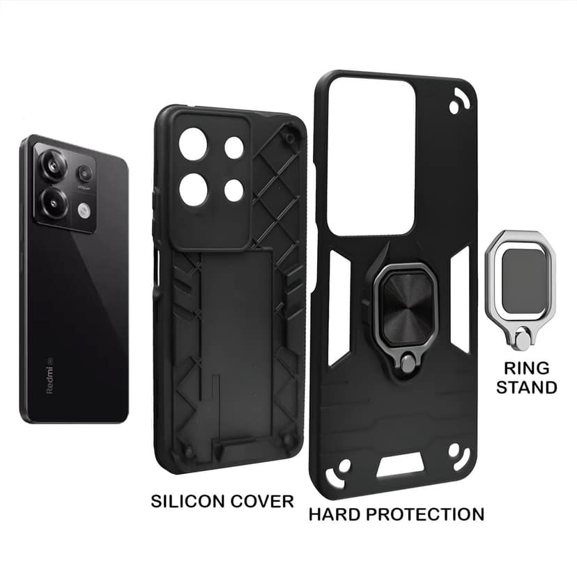 Mobile Cover for Redmi Note 13 5G Armor Bumper Back Case Cover with Ring Holder & Kick Stand | Shockproof (Hybrid TPU + PC) view 2