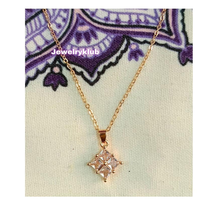 Jewelryklub AD Cubic Zirconia Pendant Necklace Chain For Women Girls Anti Tarnish Stainless Steel Rose Gold Design 3 view 2