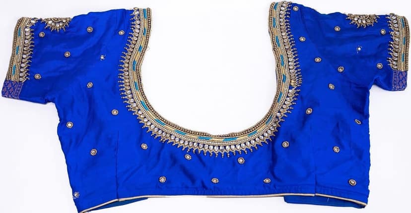 Women's Blue Embroidered Silk Saree Blouse view 2