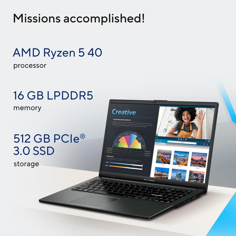 ASUS Vivobook Go 15 (2026),AMD Ryzen 5 40, AMD Radeon iGPU, 16GB RAM, 512GB SSD, FHD, 15.6"(39.6 cm),Windows 11,M365 Basic(1 Year)* Office 2024,Mixed Black,1.63 Kg,E1504FA-BQ2116WS,Thin & Light Laptop ASUS Vivobook Go 15 (2026),AMD Ryzen 5 40, AMD Radeon view 2