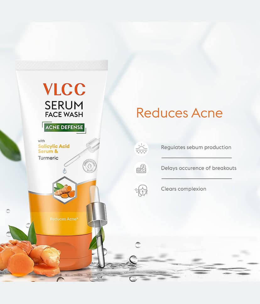 VLCC Salicylic Acid & Turmeric Face Wash 100g + De Tan SPF 50 Sunscreen 100g | Acne Control & Protection view 2