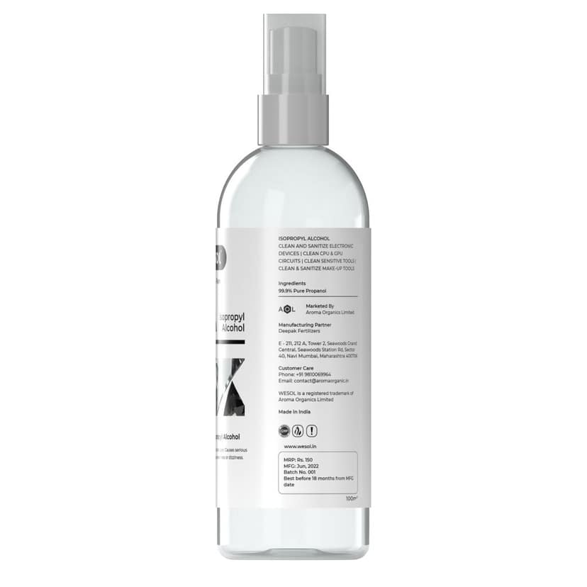 Wesol IPA Isopropyl alcohol 99.9% Spray | (CH3)2-CH-OH CAS: 67-63-0 | Premium Grade Pure without mixing | For Technical Use | 100ML view 2