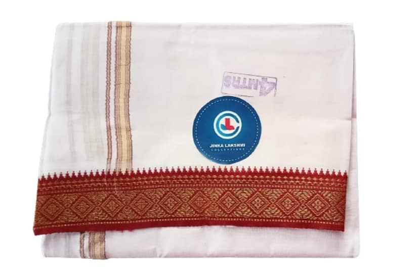 Jinka Lakshmi Collections Handloom Cotton White Dhoti 4 Meters Unstitched Pack of 2 (Multicolor-2) view 2