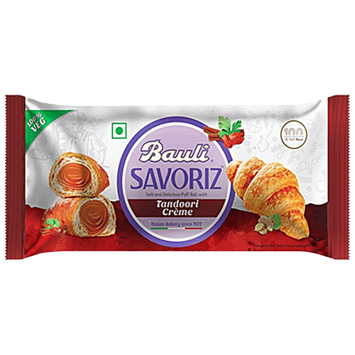 Bauli Savoriz Puffed Roll - With Cheese Tandoori, 100% Vegetarian, Soft & Creamy, 47 g Pouch