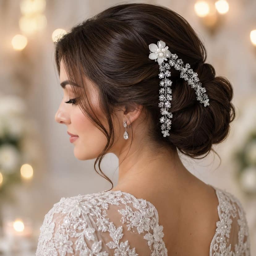 Crystal Floral Bridal Hair Vine for Women | Wedding Pearl Hair Accessory view 2