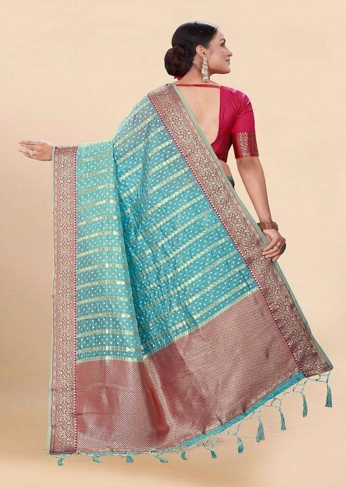 Woven Art Silk Saree in Sky Blue view 2