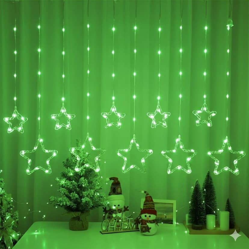 GLOWSERIE Decorative Green Hanging Star Lights with Multiple Strings for Indoor & Outdoor Use