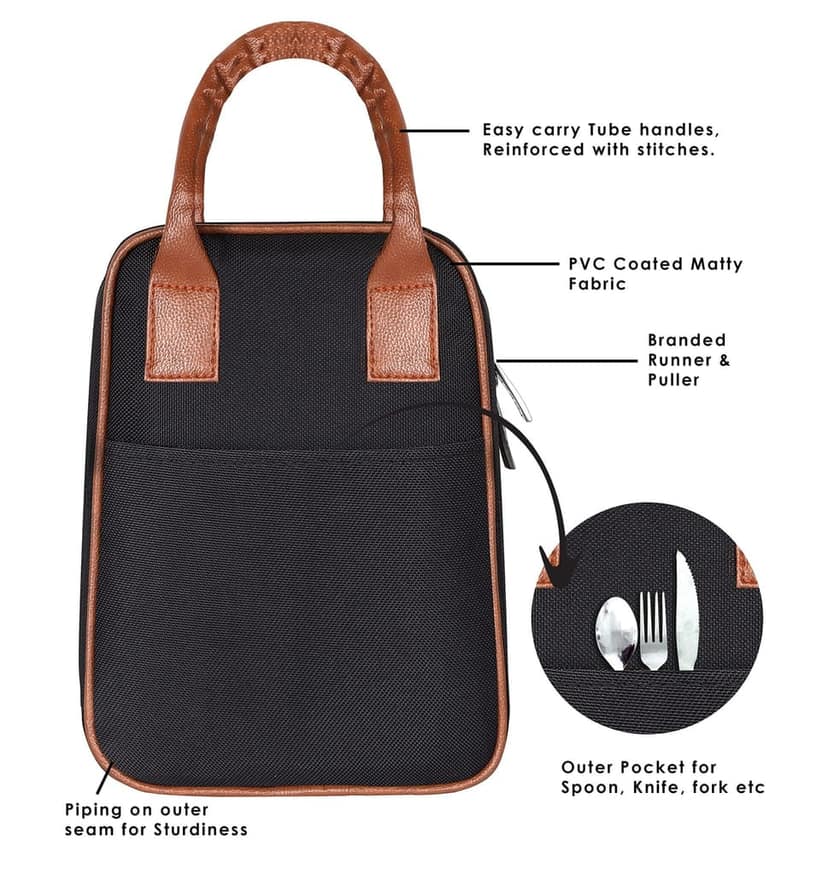 Noir Elegance: PVC Coated Matty Insulated Tiffin Bag/Lunch Bag (TB05) view 2