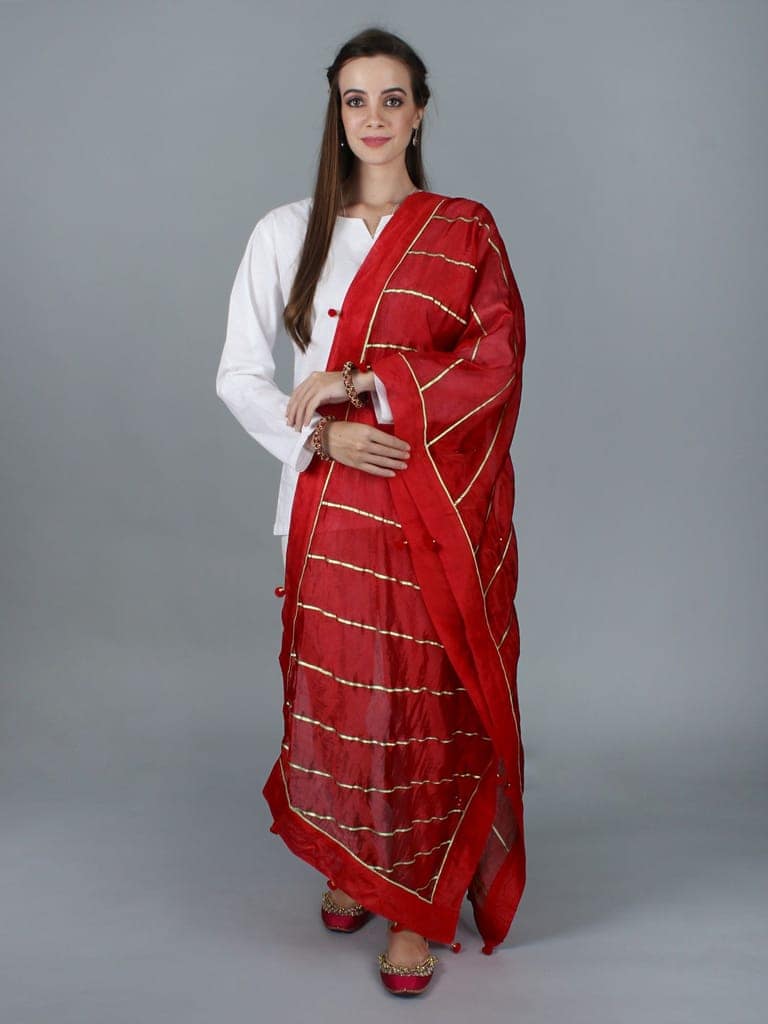 Salsa Gota Dupatta from Amritsar with Patch Border and Pom-Poms view 2