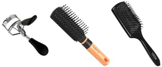 VEGA Premium Collection Mini Paddle Hair Brush for Men & Women, (8586 M) & Vega Premium Eye Lash Curler & Vega Mini Flat Brush with Wooden Colored Handle and Black Colored Brush Head VEGA Premium Collection Mini Paddle Hair Brush for Men & Women, (8586 M