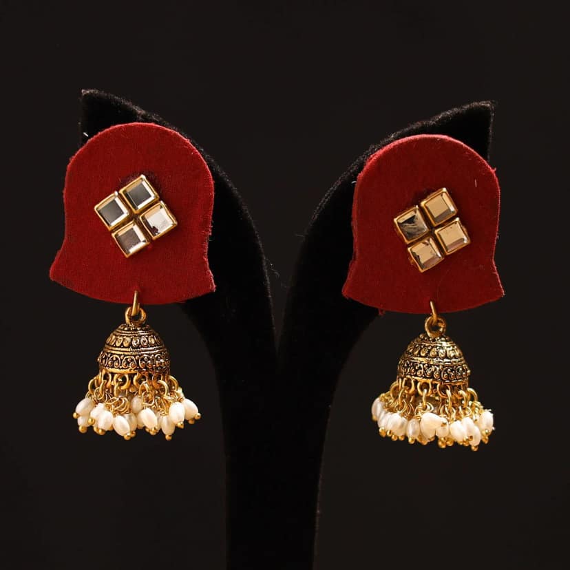 Red - Chanchal Stone Work Fabart GS Jhumka Earrings